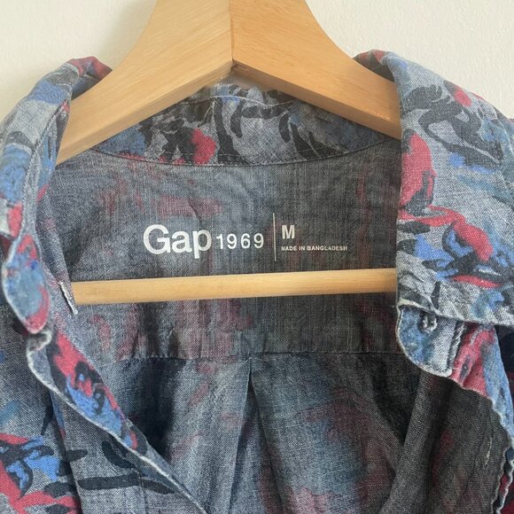 Gap 1969 Shirt Mens Size M Blue Red Floral Long Sleeve Casual Button Up Vintage - Picture 4 of 5
